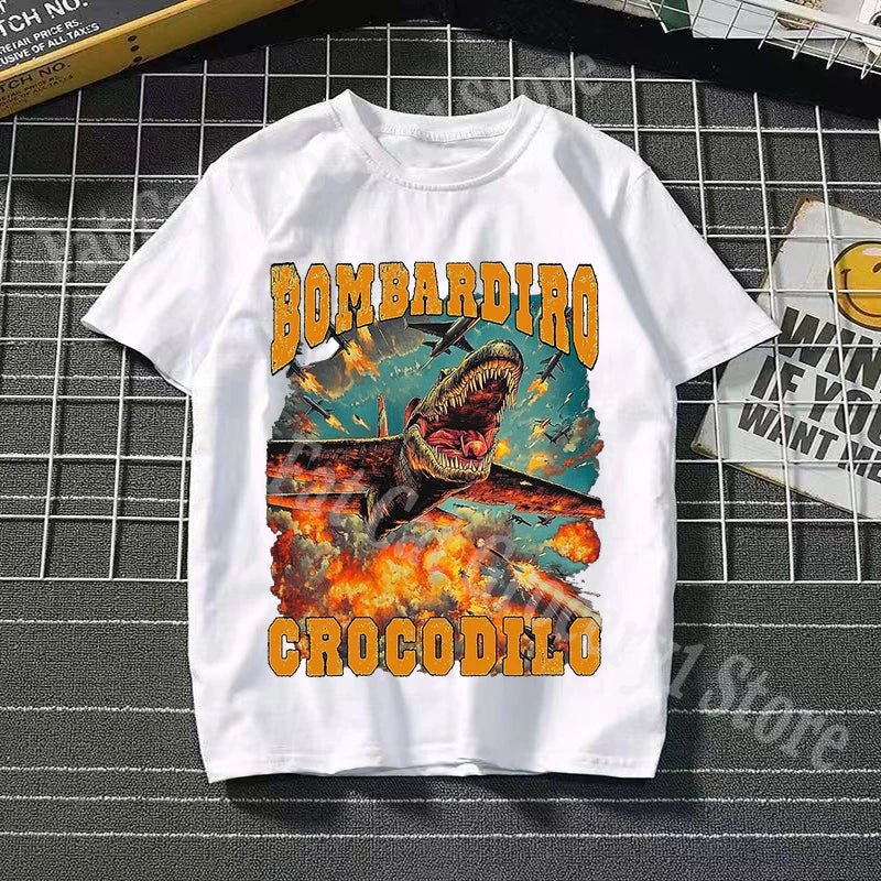 Tralalero Tralala Cotton T-shirt Kids Anime Tungtung Sahur Brainrot Tees Boy Girl Summer Short Sleeve Children Clothes Tops Gift
