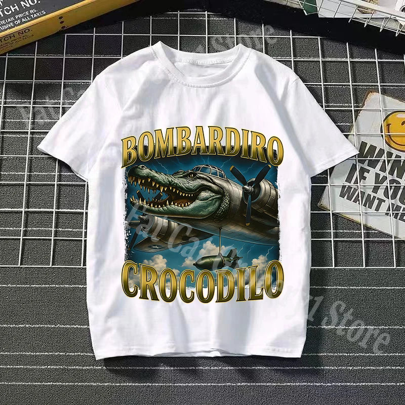 Tralalero Tralala Cotton T-shirt Kids Anime Tungtung Sahur Brainrot Tees Boy Girl Summer Short Sleeve Children Clothes Tops Gift