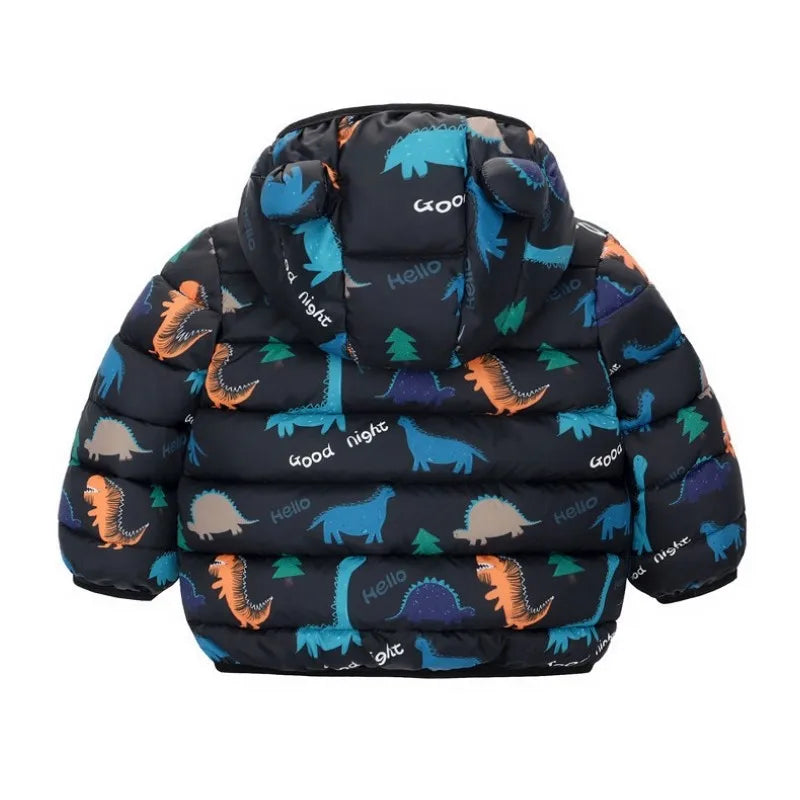 Kids Boys Baby Hooded Lightweight Jacket Cartoon Dinosaur Zipper Coats Girls Autumn Winter Warm Christmas Outerwear 0-5 Year Old