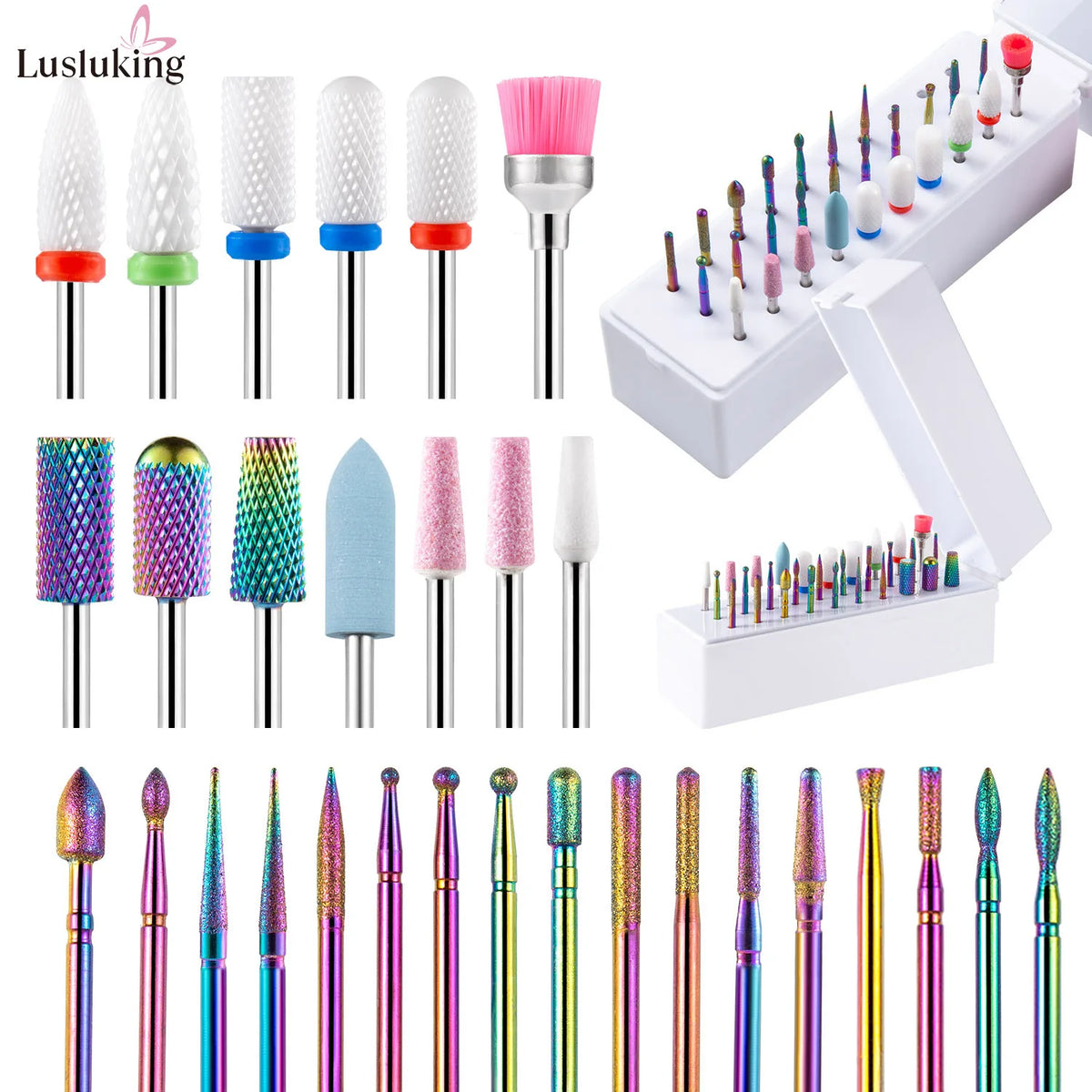 30pcs Nail Drill Bits Ceramic Diamond Cuticle Efile Tungsten Carbide Milling Cutter for Manicure Remover Acrylic Gel Nail Tools