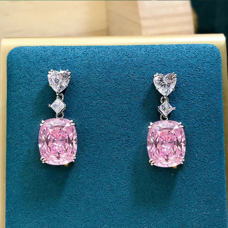 2026 New European and American Pink Earrings for Women, Elegant, Loving, Sweet, Light Luxury, Geometric Jewelry Accessories