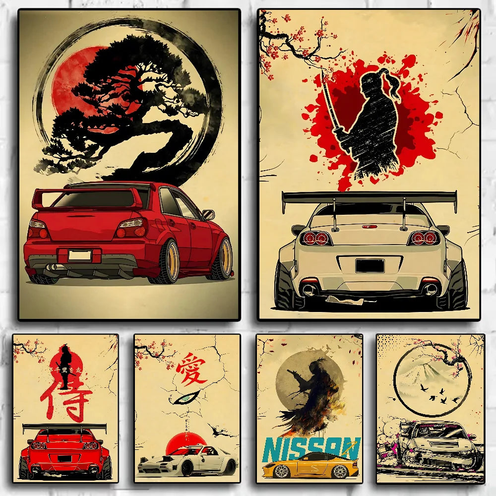 Japanese Cars Samurai Poster Poster HD art sticky wall waterproof home living room bedroom bar aesthetic decoration