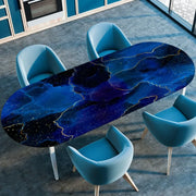 Marble Textured Printed Oval Tablecloth, Marble Style Tablecloth with Elastic Band and Edge Closure, Oval Table Cover