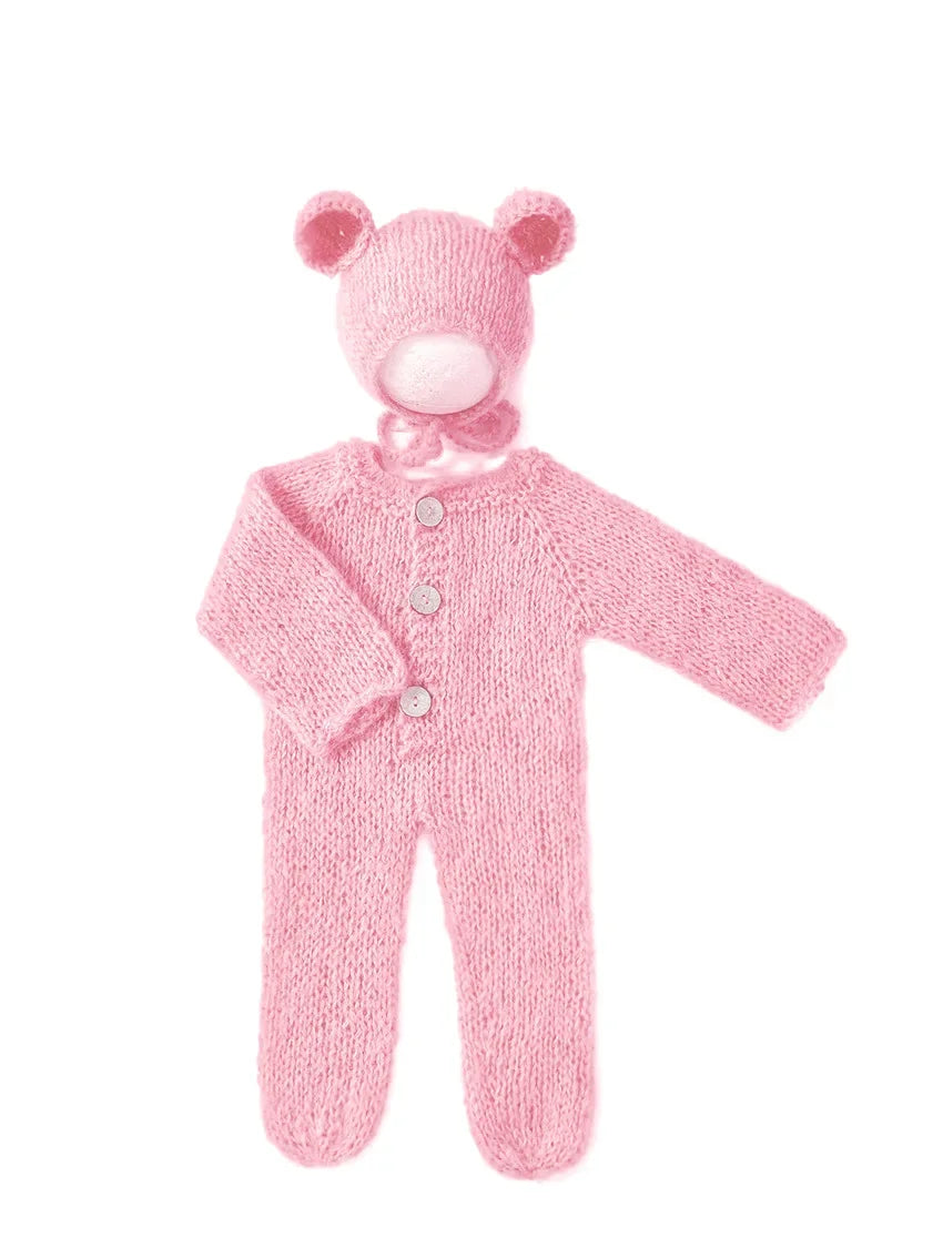 2pc/set Baby Outfits  Newborn Photography Props Romper Bear Jumpsuit Crochet Hat Wool Baby Boy Girl Animal Photo Prop