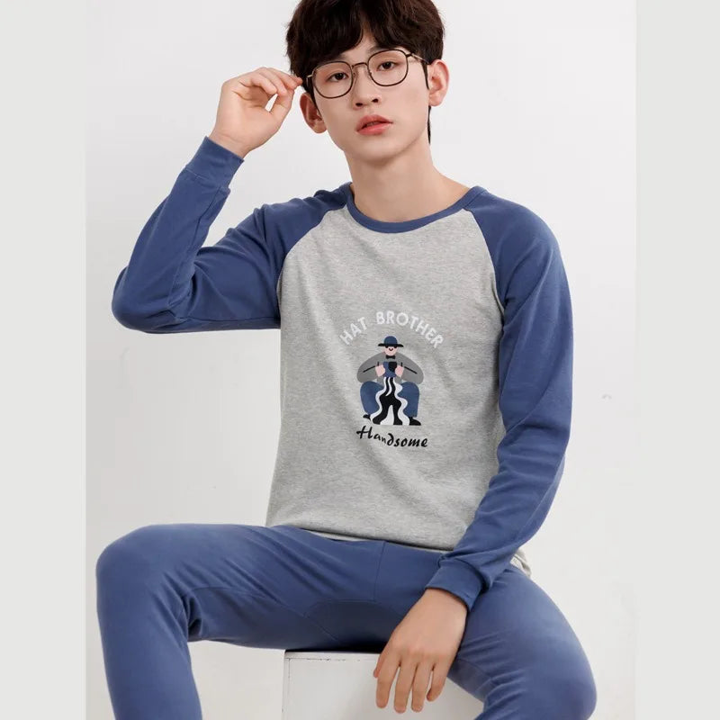 Teens Pajamas Long Sleeves 100% Cotton Pyjamas Big Kids Clothes Sets Children Boys Sleepwear Pajamas For Girls 10 12 14 16 Years