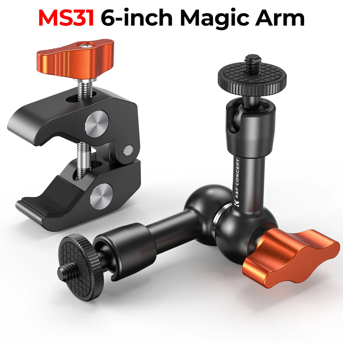 K&F CONCEPT Magic Arm Super Clamp Kit with 1/4" & 3/8" Thread Screw Articulating Friction Arm Cold Shoe Clamp Mount for Monitor