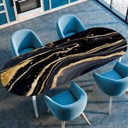 Marble Textured Printed Oval Tablecloth, Marble Style Tablecloth with Elastic Band and Edge Closure, Oval Table Cover