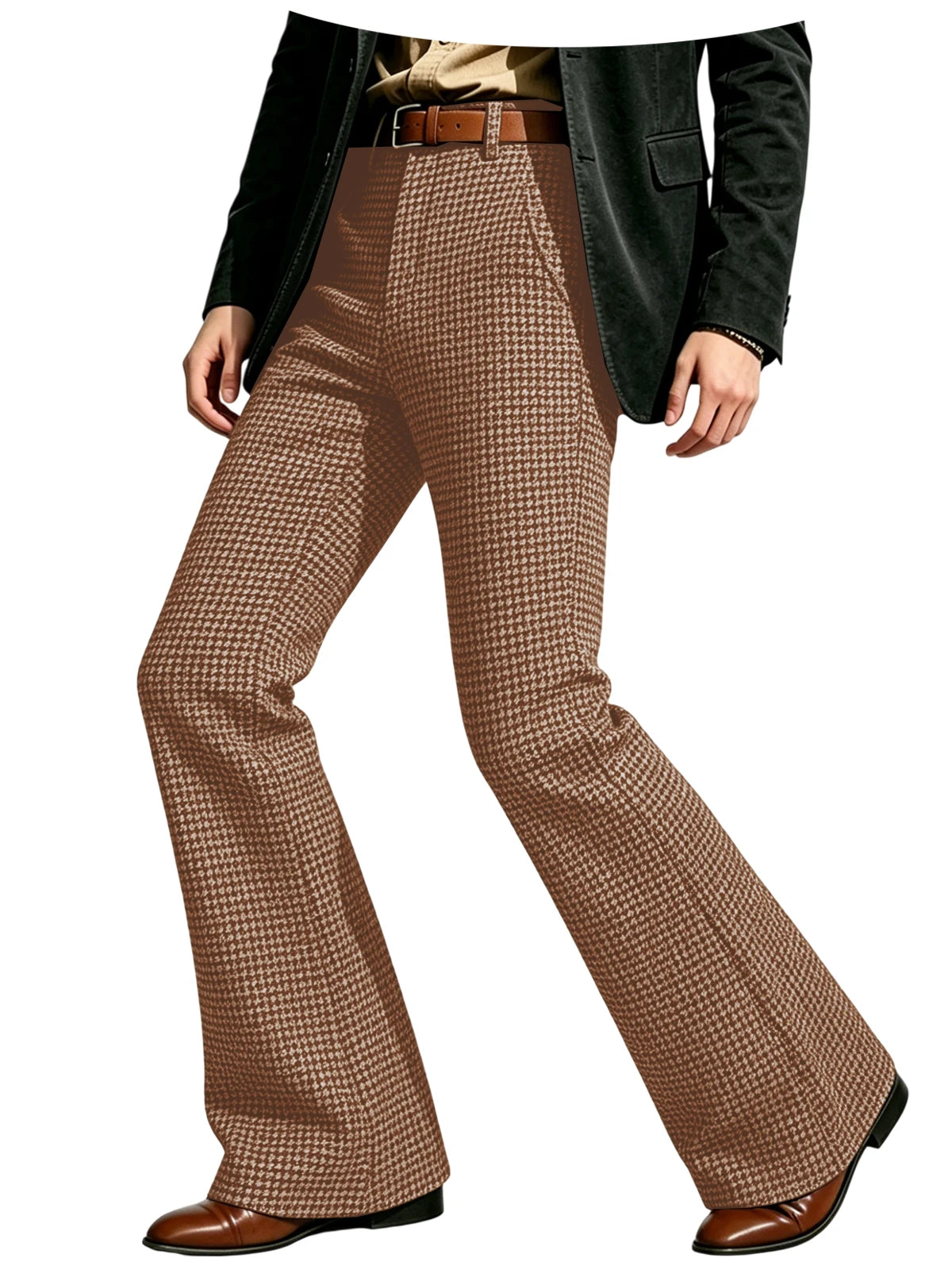 Houndstooth Patten Men Bell Bottom Pants Vintage Adjustable Waist Flared Trousers 60s70s Disco Man Slim Fit Pant For Dance Party