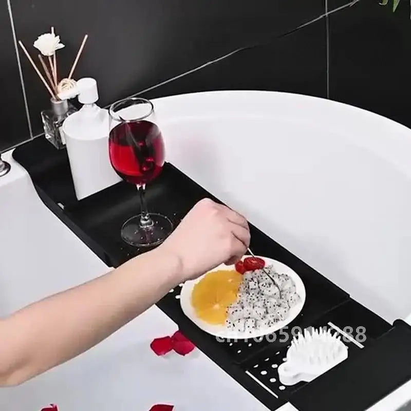 Extendable Plastic Bathtub Tray — 55.6–78.8 cm, Black or White