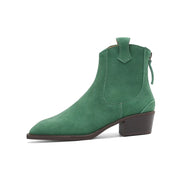 New 2025 Trend Autumn Cow Suede Women Western Boots Black Brown Khaki Chocolate Green Burgundy Pointed Toe Ladies Ankle Boots