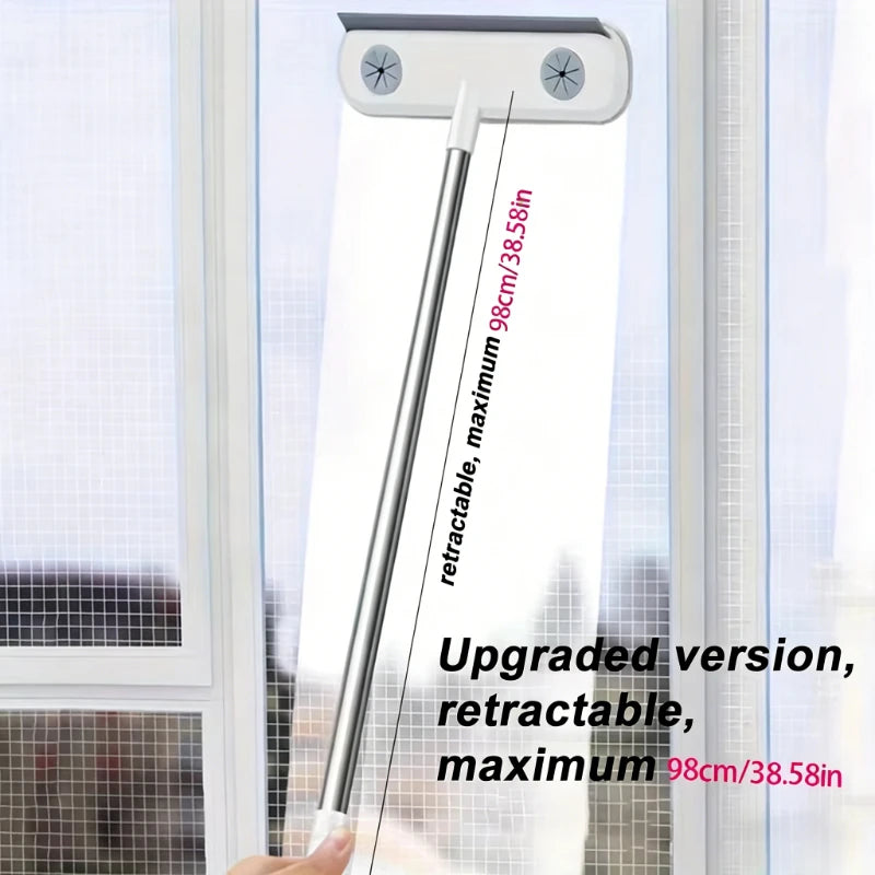 Magic Window Cleaning Brush & Pet Hair Remover with Retractable Double Rod - Adjustable Window Tool Suitable for Screens/Glass