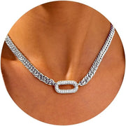 Stainless steel electroplated vintage niche necklace, punk rock heavy duty zircon-encrusted clavicle necklace, Cuban chain