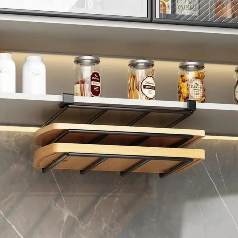 Steel Under-Cabinet Kitchen Organizer Rack — Hanging Rails and Hooks