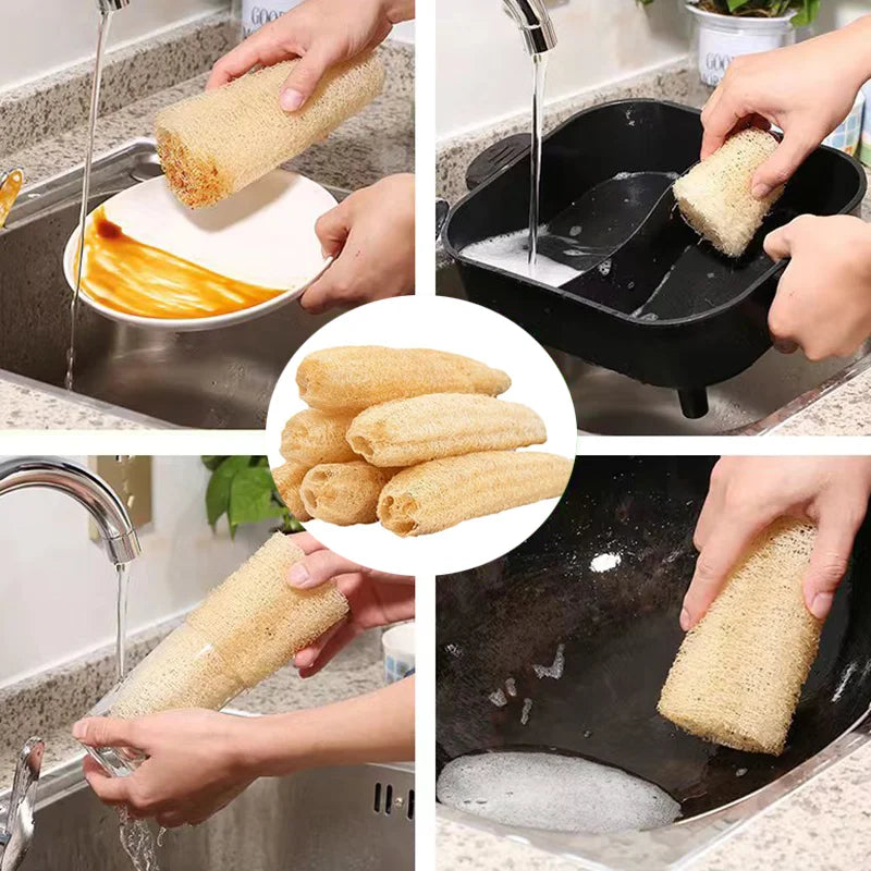 Natural Loofah Luffa Sponge Biodegradable Strong Cleaning Sponge Long Non-stick Dishwashing Artifact Pot Brush Dish Towels