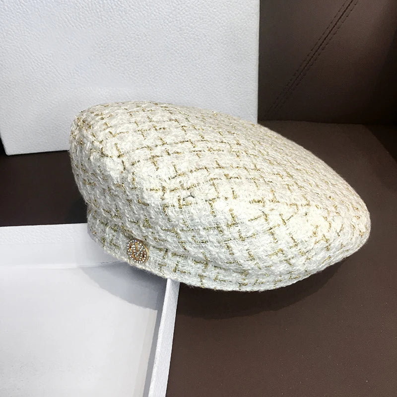 Panama Women's Belle Octagonal Painter Hat Fashion Outdoor Geometric Checker Spring and Autumn Season K219 Cap