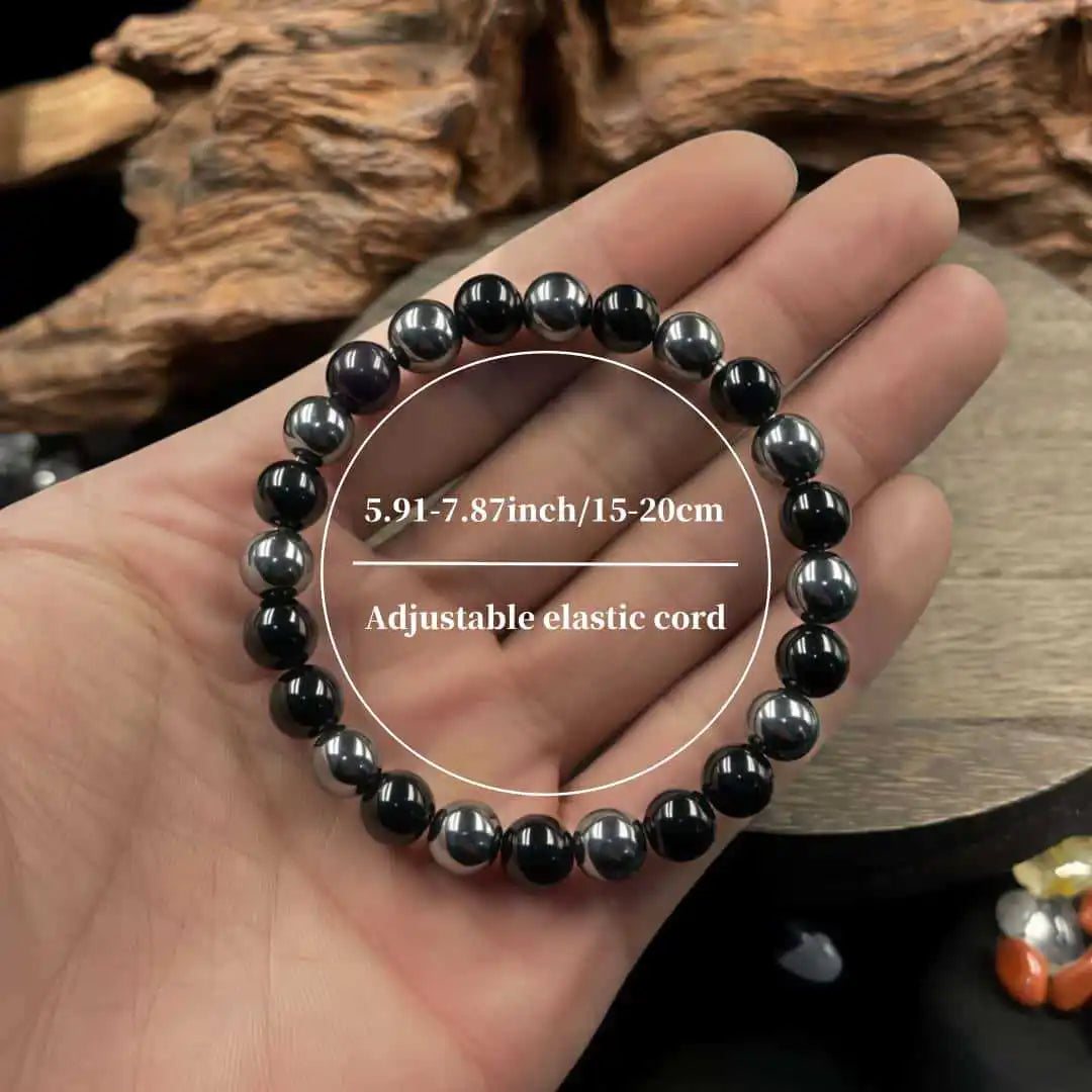 1Pc Men-Women Fashion Memory Bracelet Obsidian Hematite Beaded Bracelet Natural Stone Beads Jewelry Unique Birthday Holiday Gift