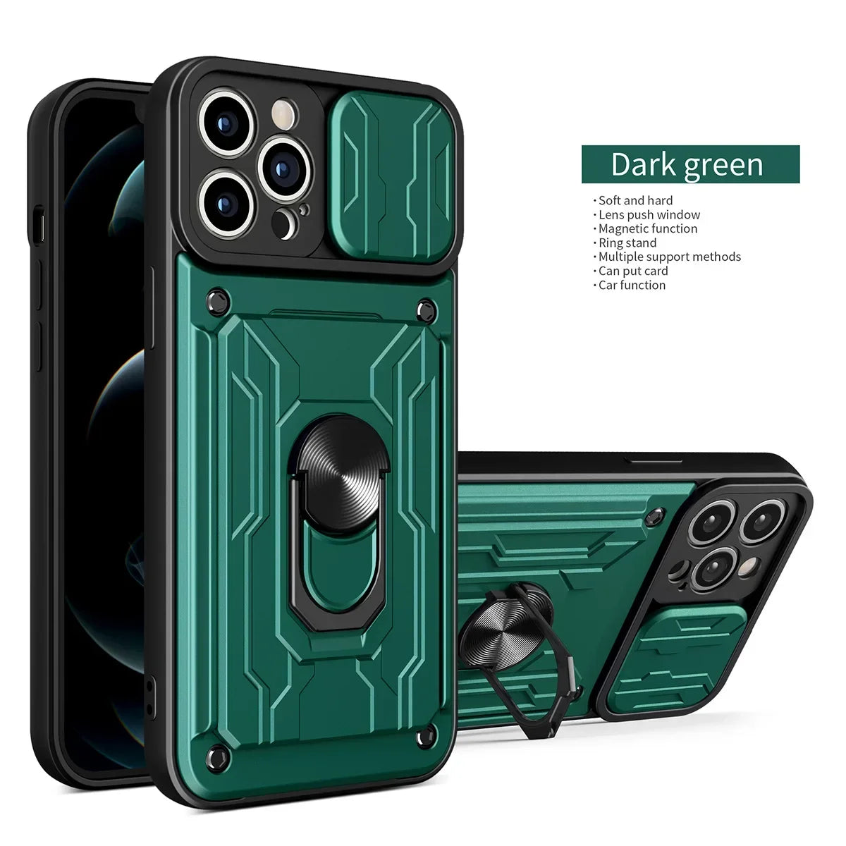Luxury Shockproof Case For iPhone 17 16 15 14 13 Pro Max 12 11 XR X 8 7 Plus SE2/SE3 Rotation Metal Ring Stand And Card Slot