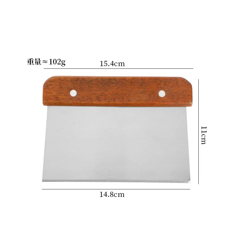Wood-Handle Stainless Steel Dough Bench Scraper — 1 Piece, Selected Style