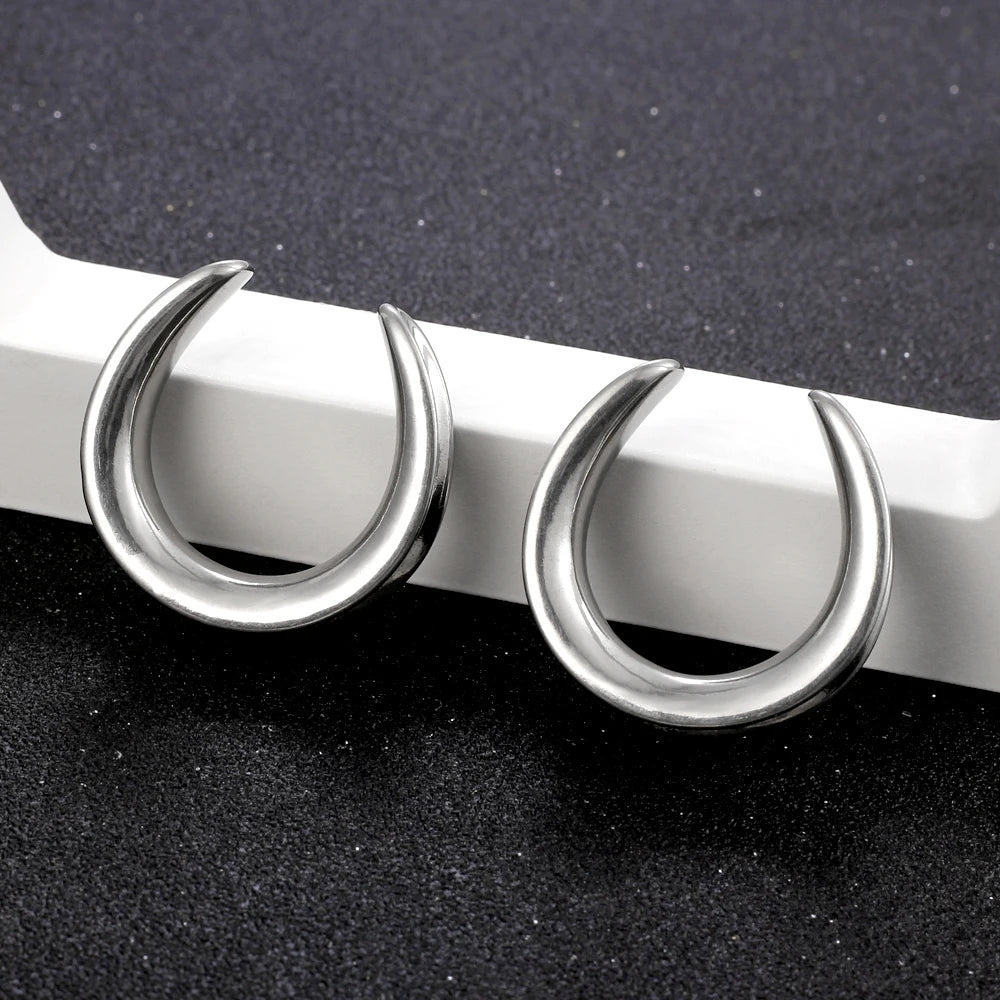 Twolobes 2PCS Saddle Ear Tunnel Plug Stainless Steel Piercing Ring Expander Studs Stretchers Body Jewelry Daily Hypoallergenic