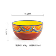 Bohemian Floral Ceramic Bowl — 4 or 6 Inches, 1 Piece
