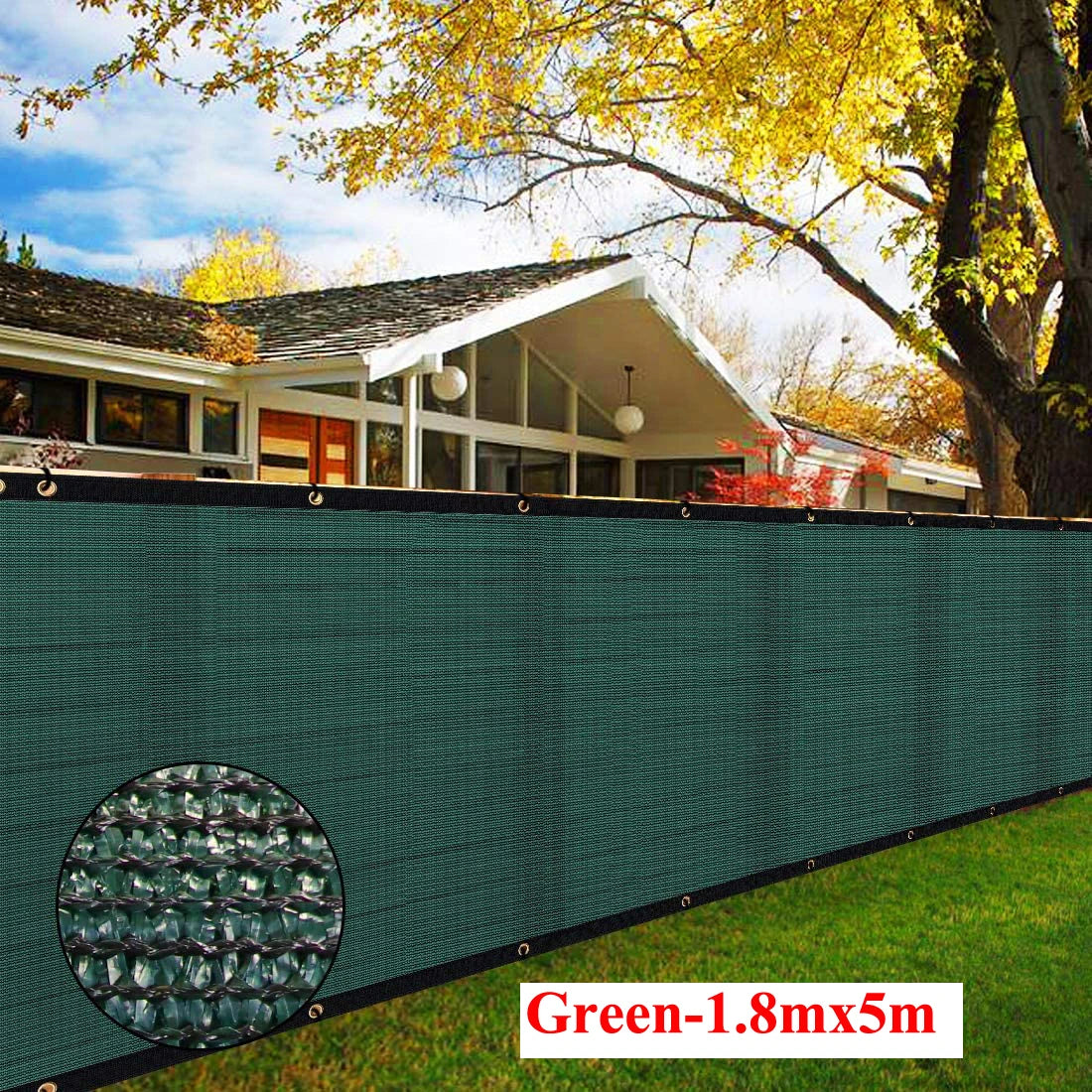 Green Fence Privacy Screen Windscreen Cover Fabric -Backyard Privacy Fence, Balcony Deck Privacy Screen with Bindings & Grommets