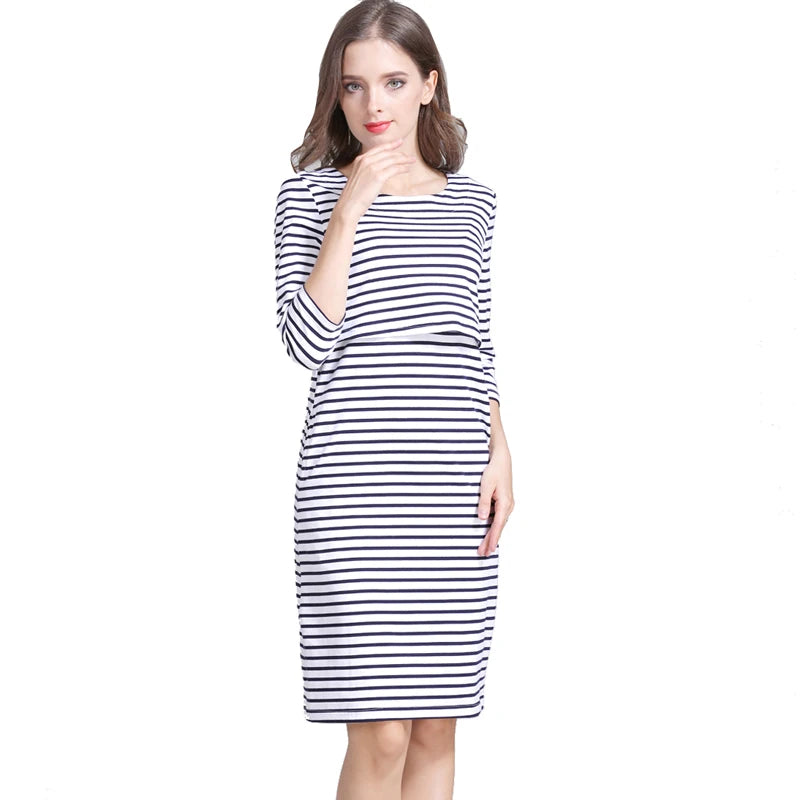 Maternity Nursing Dress Cotton Striped Summer Spring Skirt Pregnancy Dress for Pregnant Woman Dress Breastfeeding Dress