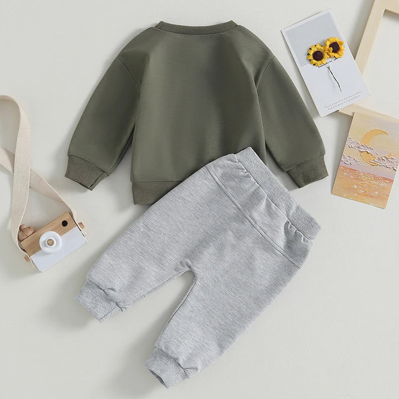 Citgeett Autumn Toddler Boys Fall Outfits Letter Print Long Sleeve Sweatshirts and Pants Spring Clothes Set