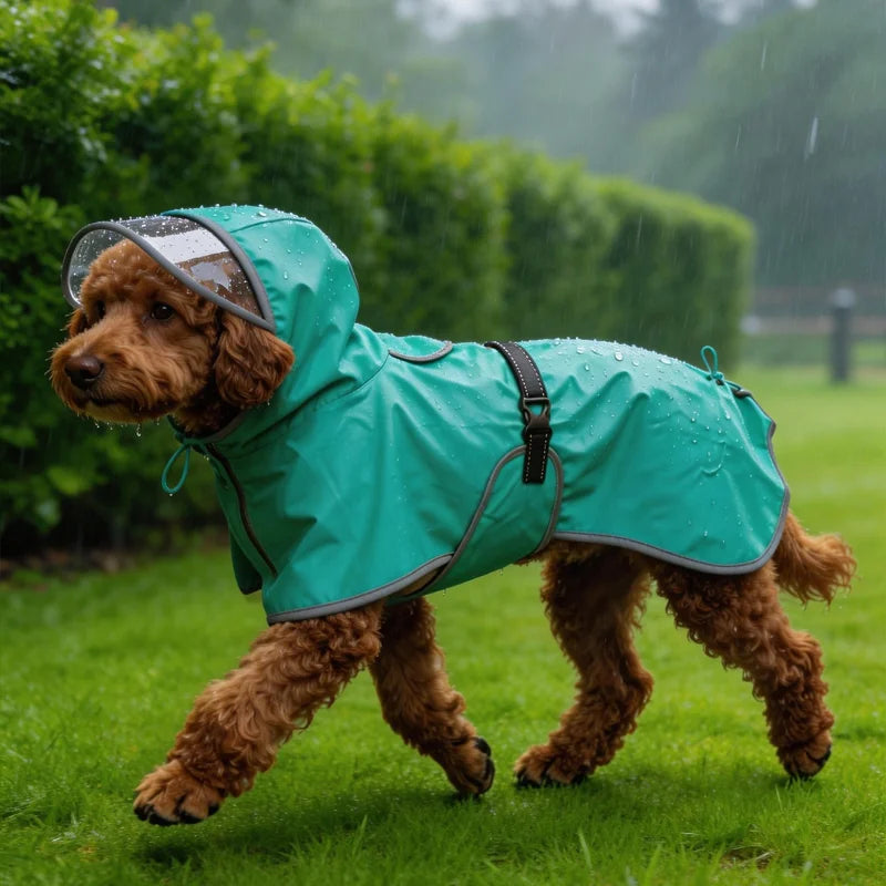 Polyester Hooded Dog Raincoat with Reflective Trim — L–6XL