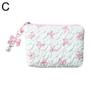 Bow-Print Polyester Mini Cosmetic Pouch — 14 × 10 cm