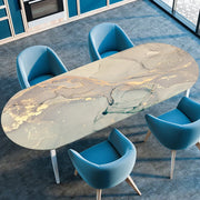Marble Textured Printed Oval Tablecloth, Marble Style Tablecloth with Elastic Band and Edge Closure, Oval Table Cover
