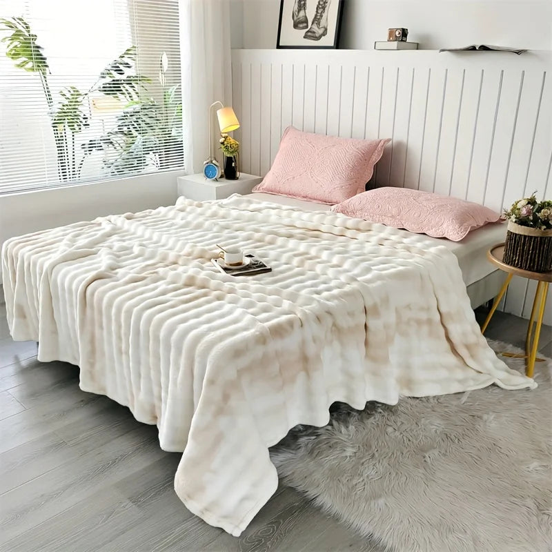 Polyester Plush Faux-Fur-Style Throw Blanket — Selected Color and Size