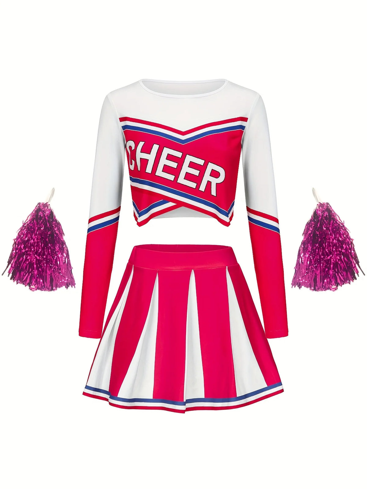 Girls Cheerleading Long Sleeved Skirt set Cute Sports Children's Pom-poms Performance Party Clothing Back To School Season