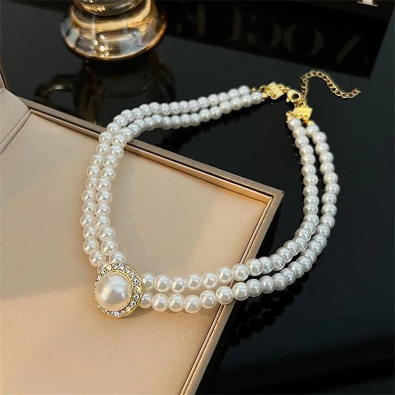 1Pc Twining Pearl Choker Necklaces For Women Geometric Necklaces Weddings Bride Jewelry Accessories