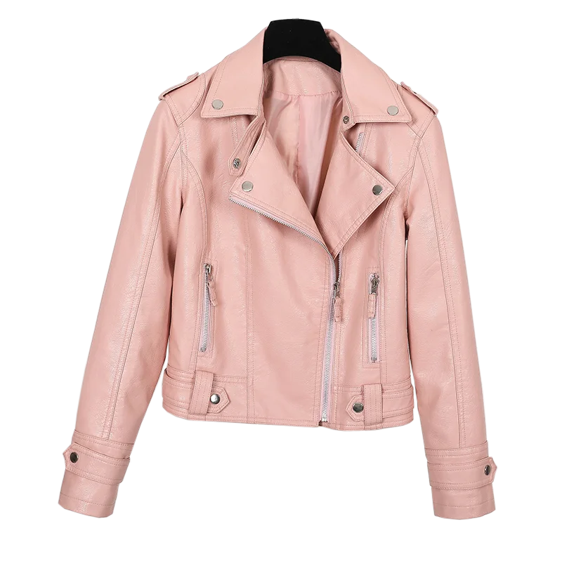 New Pink/beige/black Women's Clothing Short Motorcycle PU Leather Jacket Korean Version of the Spring and Autumn Jacket Coats