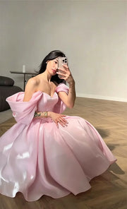 Modern Pink Evening Dresses Off The Shoulder A-Line Birthday Party Dresses Corset Shiny Ankle Length Prom Gowns Customized