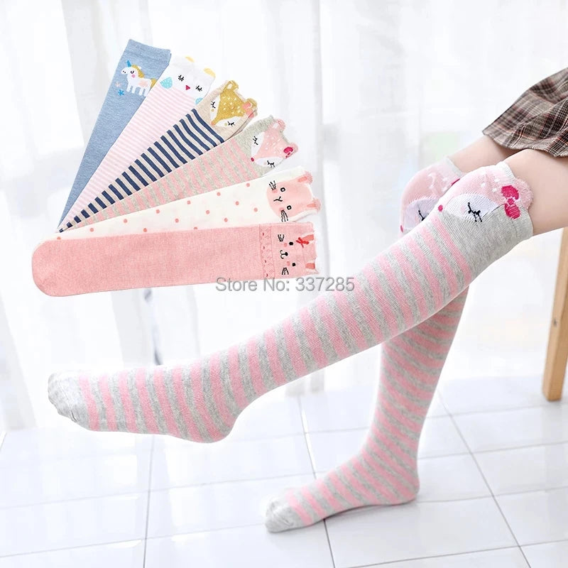 Spring Autumn Girls Cotton Ankle Short Lovely Stockings Cartoon Unicorn Kids Child Knee High Socks Infant Baby Over Knee Socks