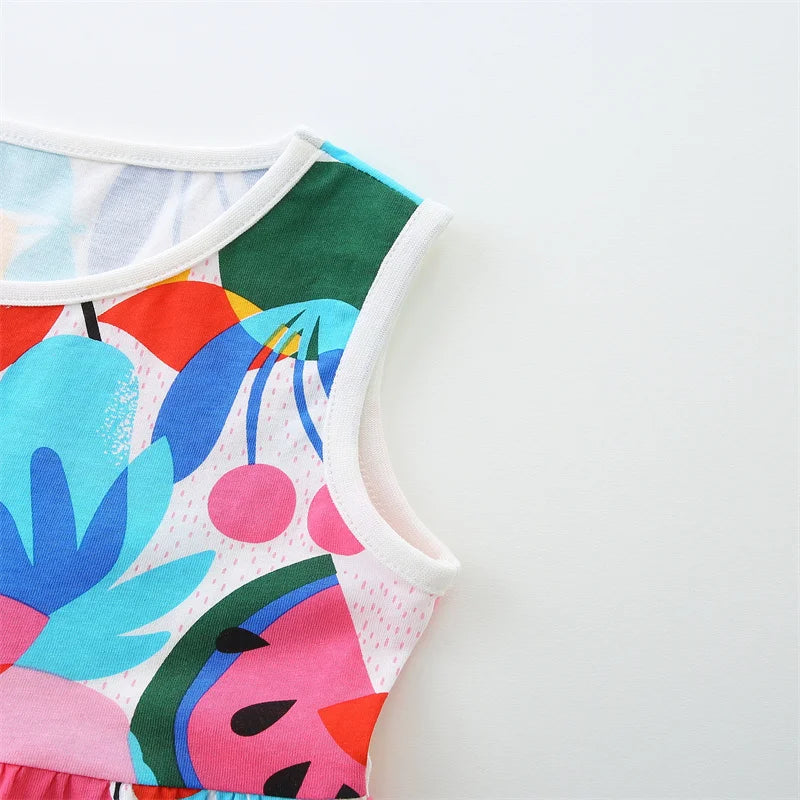 2-7T Jumping Meters Princess Dresses Summer Girls Party Dress Flowers Print Children's Short Sleeve Dresses Frocks Toddler