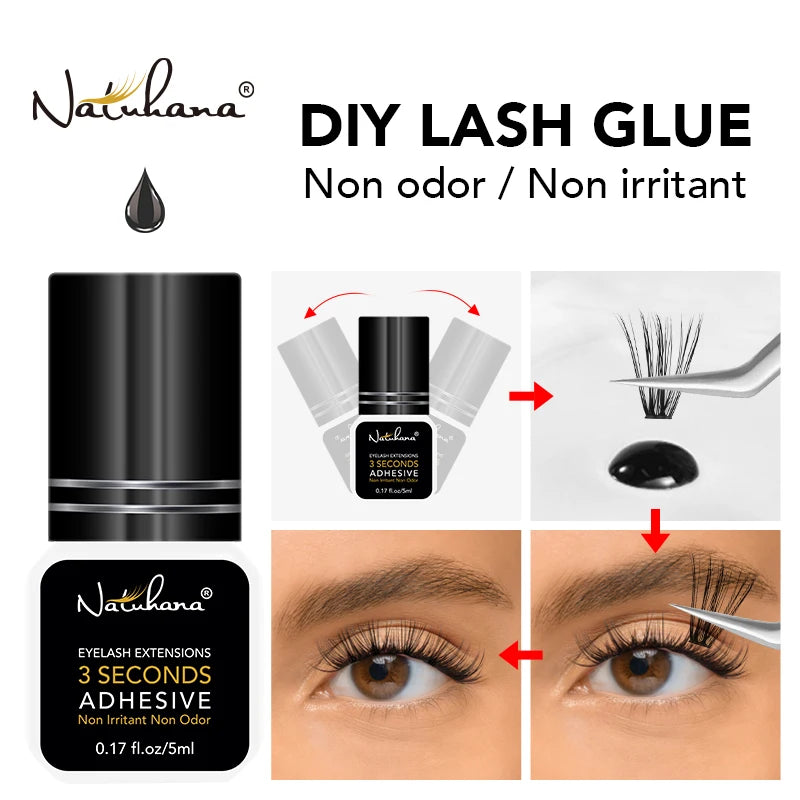 NATUHANA False Eyelash Glue Waterproof Eye Lash Cosmetic Tools False Eyelashes Adhesive Clear-white Dark-Black Makeup Tools