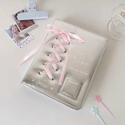 Silver PU Photocard Binder with Pink Ribbon — Selected Size and Page Pack