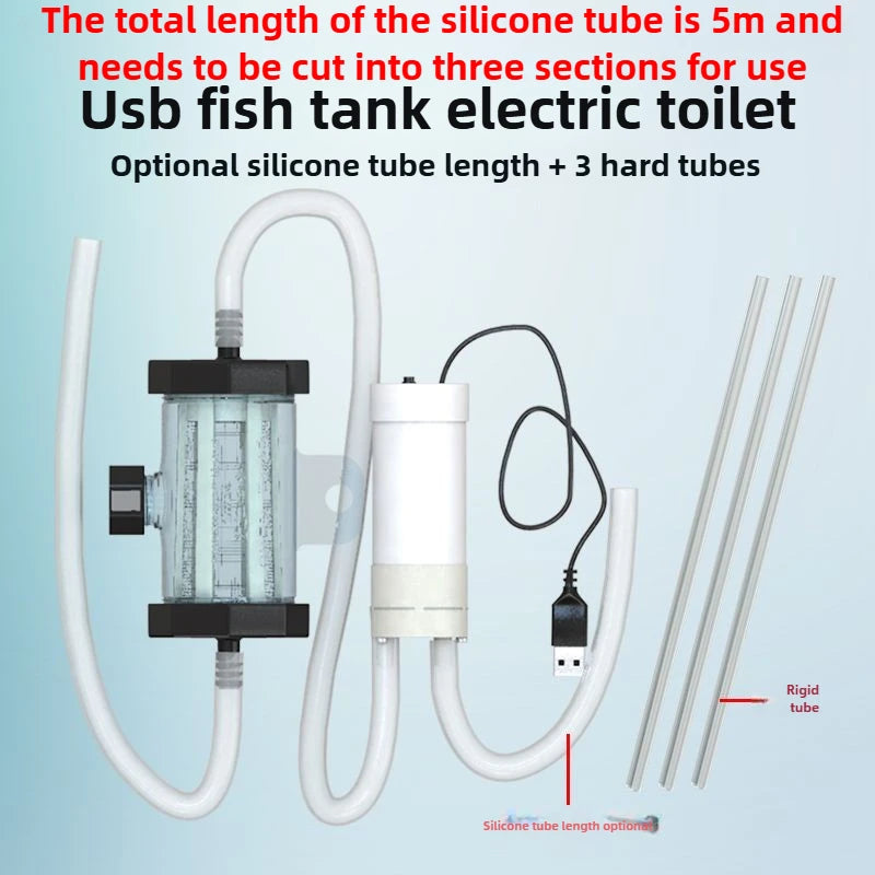 Electric Aquarium Cleaner, 5V Fish Tank Gravel Vacuum Sand Washer & Water Changer Pump, Multi-Function Siphon for Fish Waste