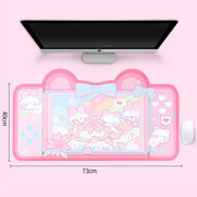 Large Kawaii Gaming Mouse Pad Cute Pink Purple Sakura Bunny Desk Pad Water Proof Nonslip Laptop Desk Accessories for Gaming