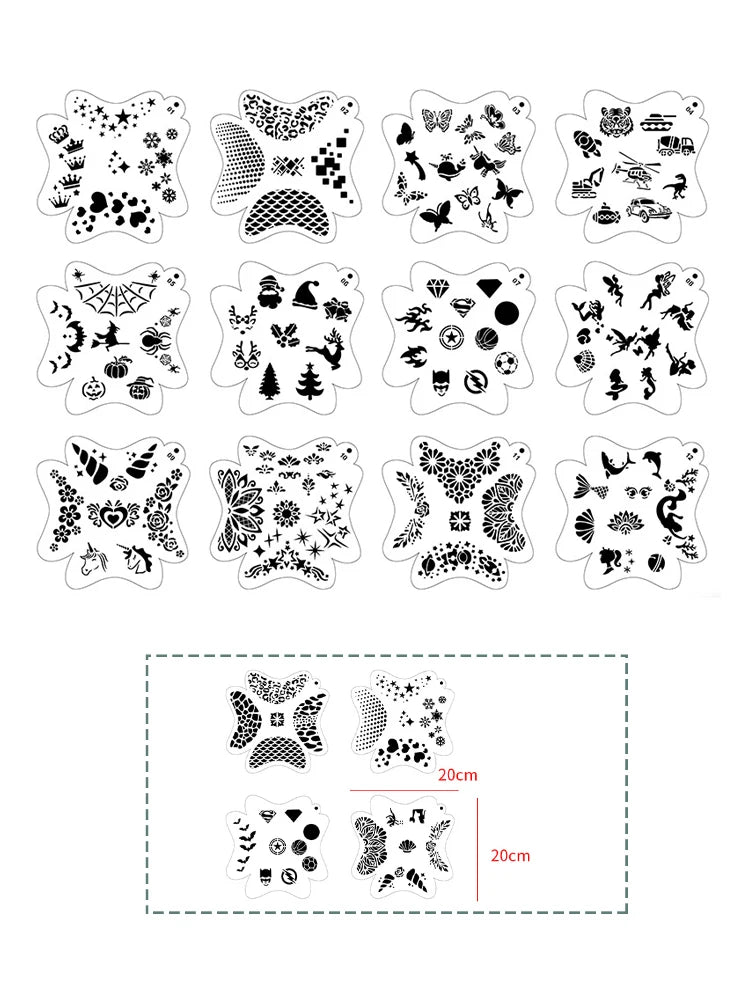10 Pcs Children Stencils Face Painting Washable Body FaceTattoo Spray Painting DIY Template For Kids 13*13cm Holiday Decorations