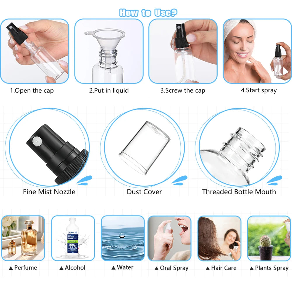 Plastic Refillable Spray Bottles — 30 mL, Selected 5- or 10-Piece Pack