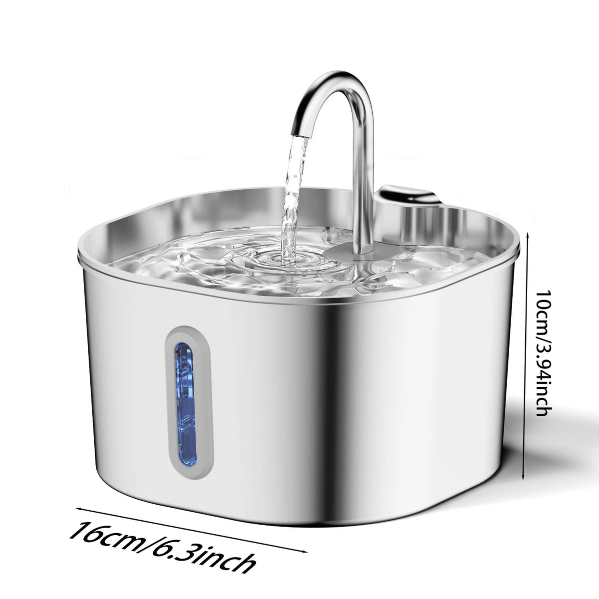 Stainless Steel USB Pet Water Fountain — 2.2 L, Base Configuration