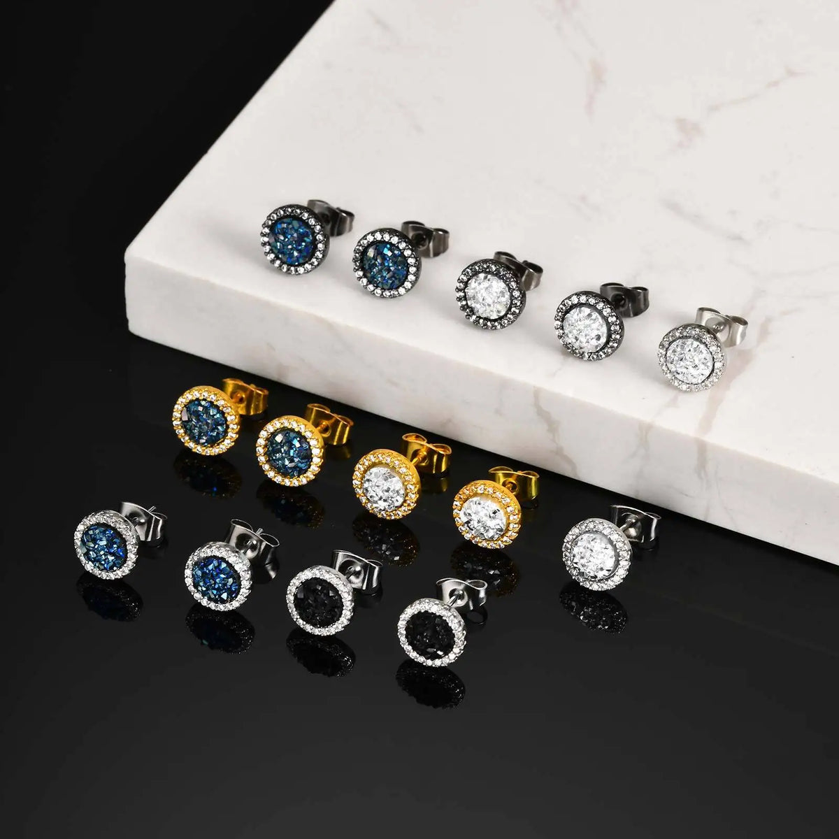 Hip Hop Broken Zircon Stud Earrings for Men Boys,Anti Allergy Round Small Metal Earrings,Rock Punk Jewelry Gifts