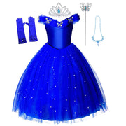 Kid Dressy Cinderella Princess Party Gown Girls Prom Off Shoulder Deluxe Dress Puffy Toddler Christmas Eevent Hallloween Apparel