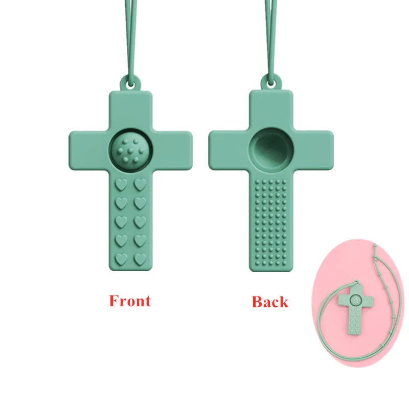 BPA Free Silicone Baby Teether Cartoon Newborn Sensory Chew Necklace Pendant Teething Toys for Autism ADHD Special Care Teethers