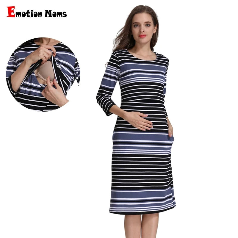 Striped Maternity Nursing Dress
