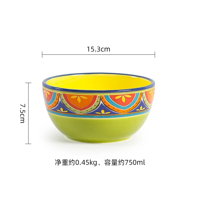 Bohemian Floral Ceramic Bowl — 4 or 6 Inches, 1 Piece