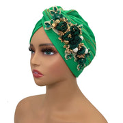 Diamonds Flower Women's Turban Cap African Head Wraps Nigeria Wedding Party Headpiece Female Headwear Twisted Headsarf Hat